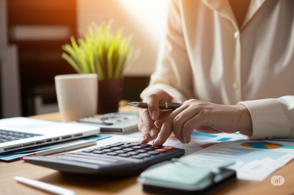 Bookkeeper calculating