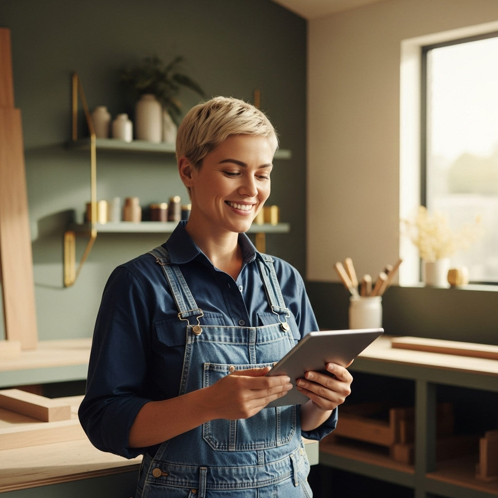 Shop owner with ipad
